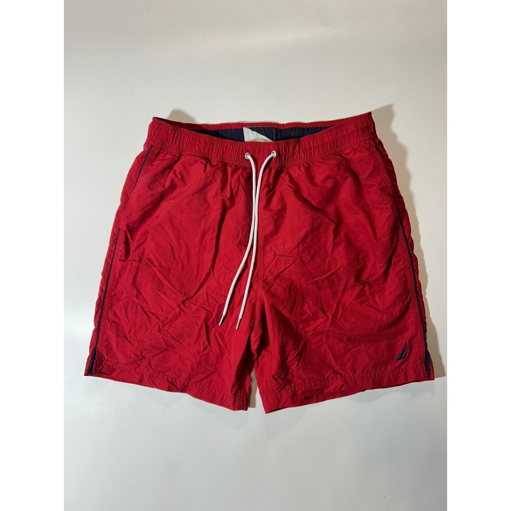 Nautica Swim Trunks Mens Medium Red Excellent Mesh Lined Drawstring Board Shorts
